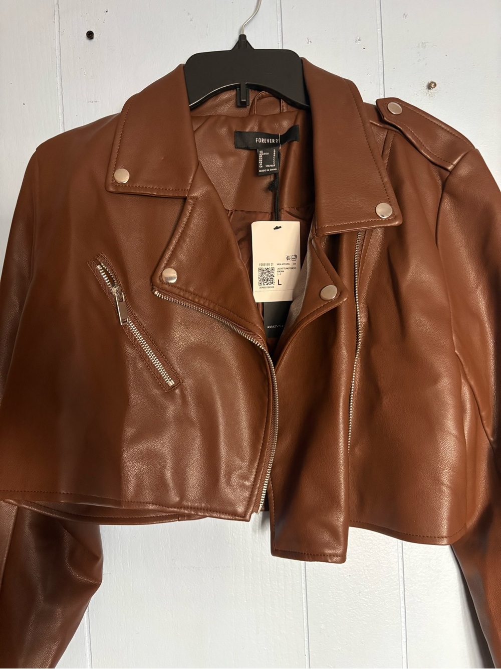 Forever 21 Brown Cropped Faux Leather Moto Jacket